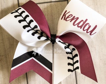 Softball Bow - Black and Maroon Softball Bow - Maroon Burgundy Cardinal Scarlet  - black and yellow