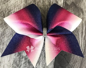 Custom Ombre Glitter Cheer Bow – 7" x 7" Large Hair Bow | Gradient Team Colors | Sparkle Performance Bow for Cheer, Dance & Spirit Wear