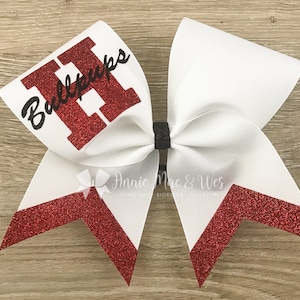 White cheer Bows - White team cheer bow - red and black cheer bows - sideline cheer bows - rec cheer bows