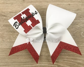 White cheer Bows - White team cheer bow - red and black cheer bows - sideline cheer bows - rec cheer bows