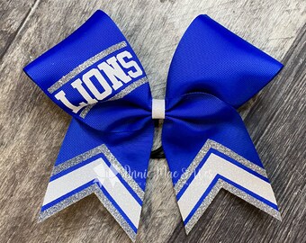 Cheer bow - Your choice of ribbon and 1 glitter color - white is default accent