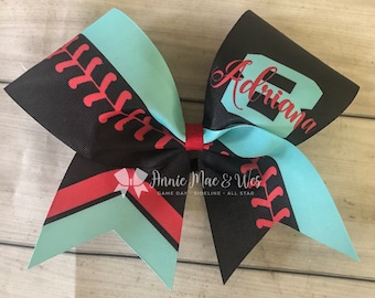 Softball team cheer bow - red and aqua - team cheer bow - team cheer bows - softball bows - senior cheer bows - aqua red