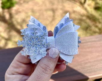 Snowflake Christmas Bows - Competition Cheer Bows - Gymnastics Bows