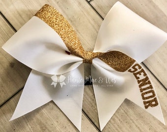 Senior Cheer Bows - Team Cheer Bows - Captain Cheer Bow - White cheer Bows - Gold Cheer Bows - White cheer bow - gold cheer bow