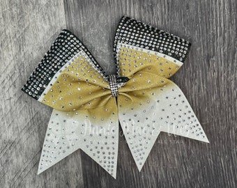 Rhinestone Cheer Bow - Yellow Gold and Black - Glitter Cheer Bow - Green Cheer Bow