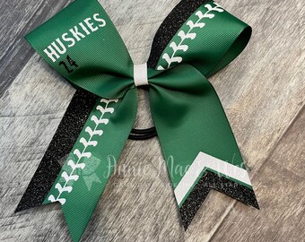 Softball Bow - Your choice of ribbon and one glitter color. Laces will be white glitter