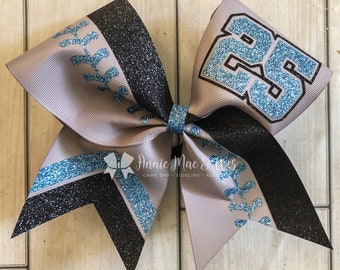 Softball bows - You choose ribbon color and one glitter color. 2nd color is old blue