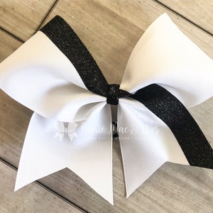 Cheer Bow - White Bow with Black Glitter Stripe - Black and white Cheer Bows white and black cheer bows