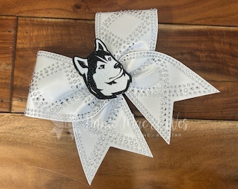 Huskies Cheer Bow - Satin Cheer bow - your choice of satin and rhinestone color