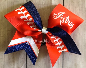 Orange Softball Bow - Softball bows - Orange and Navy Softball Bows - Orange Blue and White - Glitter softball bows