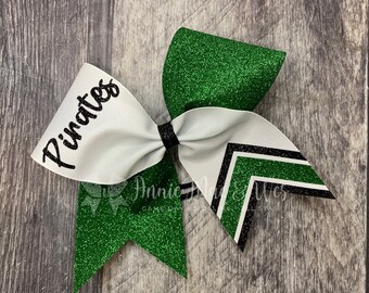 Custom Cheer Bows - White Bows with your choice of 2 glitter colors - Green, Black, Blue, Silver, Red, Purple, Yellow, Gold, Orange