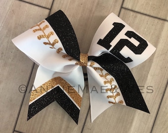 Softball team cheer bow - black and gold softball cheer bow - team cheer bow - team cheer bows - softball bows - senior cheer bows