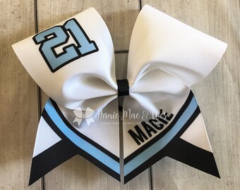 Softball Bows white black carolina blue - team cheer bow - team cheer bows - softball bows - carolina blue - black