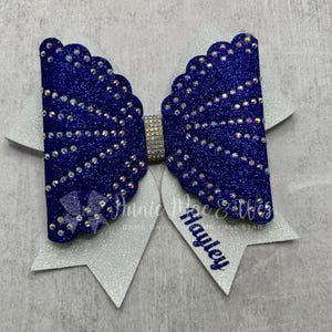 Scalloped Glitter Cheer Bow | Rhinestone Custom Bow for Cheer, Dance, Gymnastics | Personalized Name Option