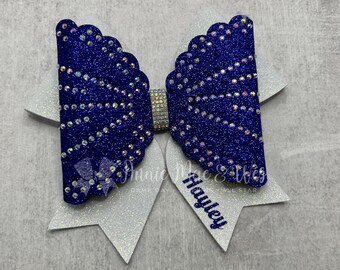 Scalloped Glitter Cheer Bow | Rhinestone Custom Bow for Cheer, Dance, Gymnastics | Personalized Name Option