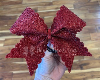 Ready to Ship Red glitter scalloped cheer bow