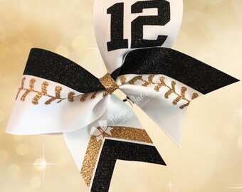 Custom Softball Cheer Bow – Team Colors Personalized – Glitter or Plain – Red, White, Blue, Black, Gold, Navy, Maroon, Silver, Pink,  More