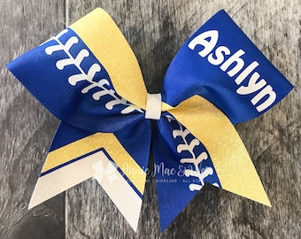 Softball Bow - Your choice of ribbon and one glitter color. Laces will be white glitter