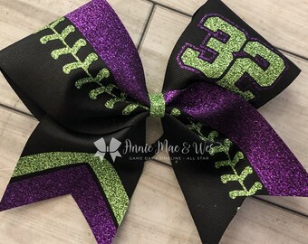 Softball Bows - Black Softball Bow - Glitter Softball Bows