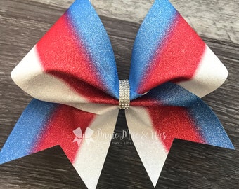 Cheer Bows - Glitter Cheer Bow - Sparkle Cheer Columbia Blue Red