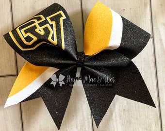 Custom Glitter Cheer bows - Black and Yellow gold Cheer Bows