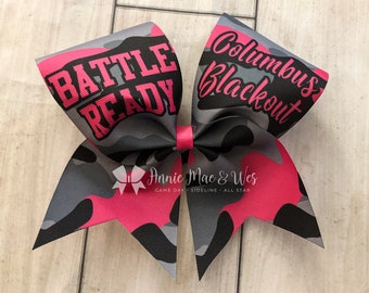 Camo cheer bow - battle cheer bow - camo cheer bows - camoflauge cheer bow - battle ready cheer bow - black and pink