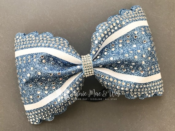 Columbia Blue Cheer Bow: Rhinestone Scalloped Tailless Hair 