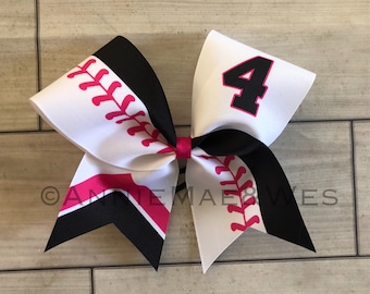 Softball bow - black and dark pink softball cheer bow - team cheer bow - team cheer bows - softball bows - pink and black bow