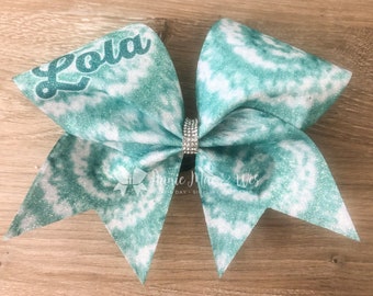 Teal Tie Dye Cheer Bow - Teal Cheer Bows