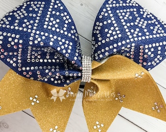 Cheer Bow - Full Glitter Cheer Bow - Navy Blue and Old Gold