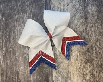 Cheer Bow - White Glitter Cheer Bow with your choice of 2 glitter accent colors