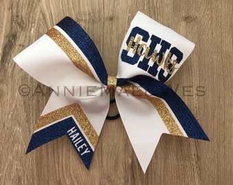 Cheer bow - White Cheer Bow with your choice of 2 glitter colors - Cheer bows - Sideline cheer bow - Cheer bows - Navy and Gold