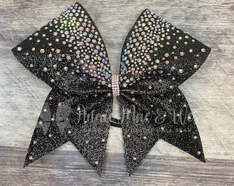 Glitter and Rhinestone Cheer Bow - Shown in Black/AB