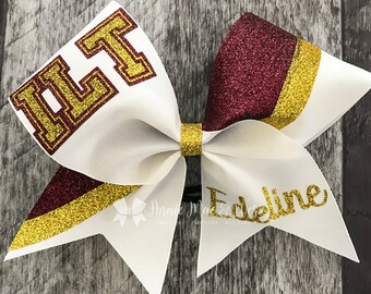 Custom Cheer Bows - Burgundy Gold and white - Competition Cheer Bows - Senior Bows - Senior Bow - Senior Cheer Bow