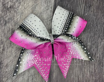 Custom Cheer Bows - Your choice of 2 colors with white accents and crystal rhinestones