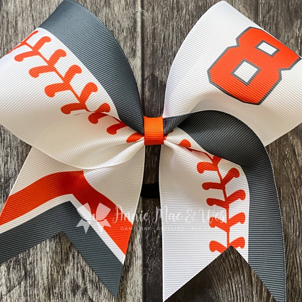 Softball bow - white bow with your choice of 2 accent colors
