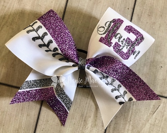 Softball team cheer bow - charcoal and purple softball cheer bow - team cheer bow - team cheer bows - softball bows - purple and gray