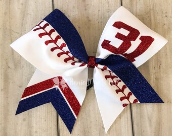 Softball team cheer bow - red and royal blu softball cheer bow - team cheer bow - team cheer bows - softball bows - red white and blue