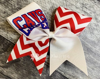 White cheer bow with your choice of 2 accent colors