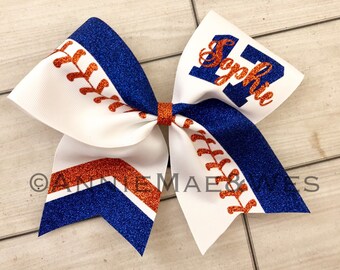 Softball team cheer bow - blue and orange softball cheer bow - team cheer bow - team cheer bows - softball bows - blue and orange