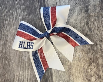 Cheer Bows - Team Cheer Bows - White Cheer bow with your choice of 2 glitter accent colors