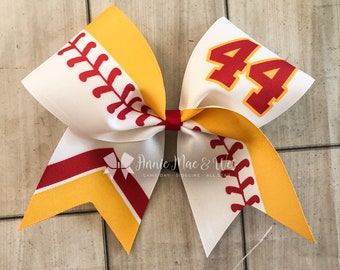 Softball bow - yellow gold and red softball cheer bow - team cheer bow - team cheer bows - softball bows