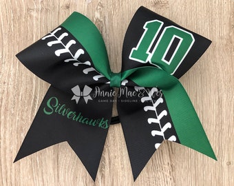 Softball team cheer bow - your choice of colors - black and green - gold and purple - orange and gray - red and columbia blue