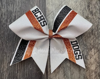 Custom Cheer Bow - White Glitter bows with your choice of 2 glitter colors