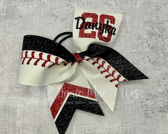 Softball Bow - Black and Red Glitter - softball bows - softball bows