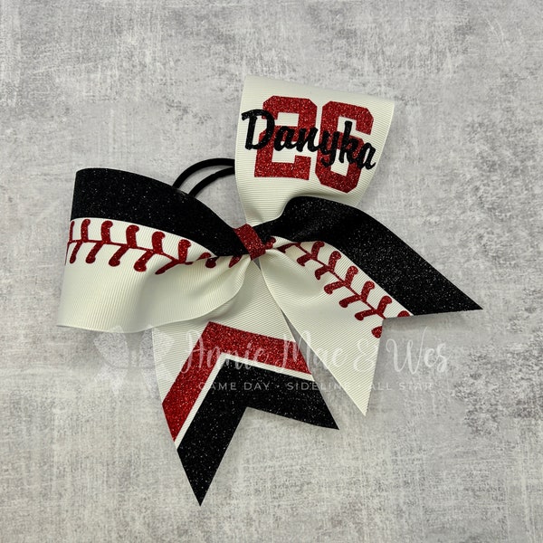 Softball Bow - Black and Red Glitter - softball bows - softball bows