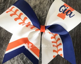 Softball bow - white bows with your choice of 2 accent colors