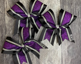 Cheer Bows - Team Cheer Bows - Your choice of ribbon color and center glitter color - Outer glitter is silver