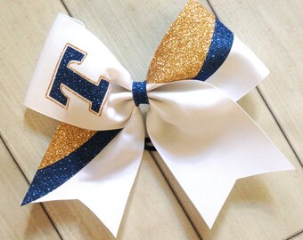 Navy Blue and Gold Team Cheer Bows - Glitter Team Cheer Bows