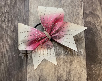 Breast Cancer Awareness Cheer Bow – Pink Glitter & Rhinestone Ombre Bow – Custom Spirit Wear for October Pink-Out Games